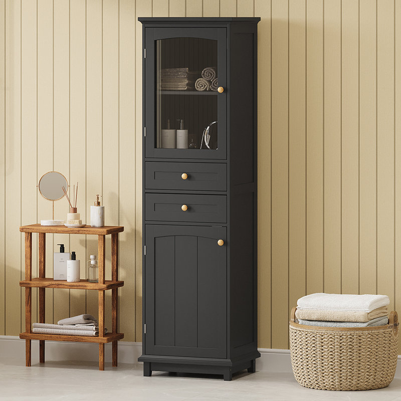 Bathroom storage cabinet with glass doors discount